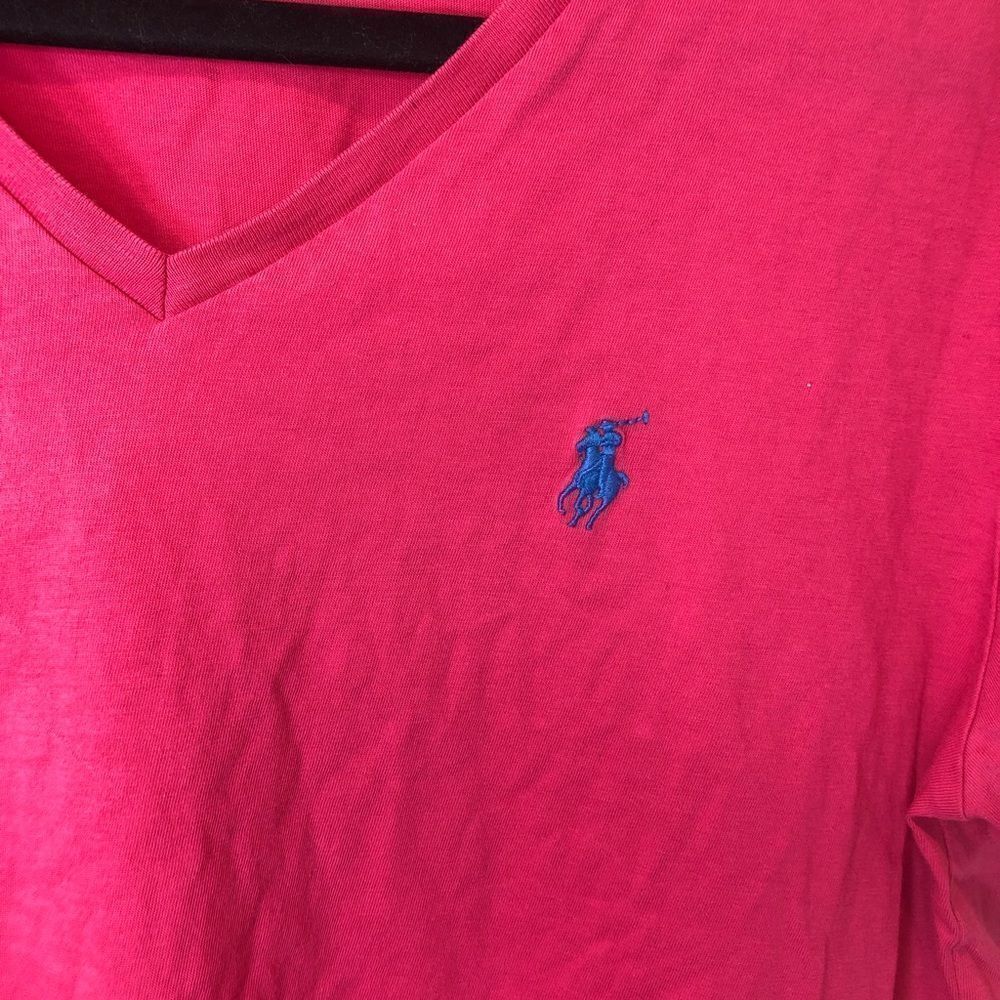 Ralph Lauren Sport pink v neck tee shirt, size large - Picture 3 of 7